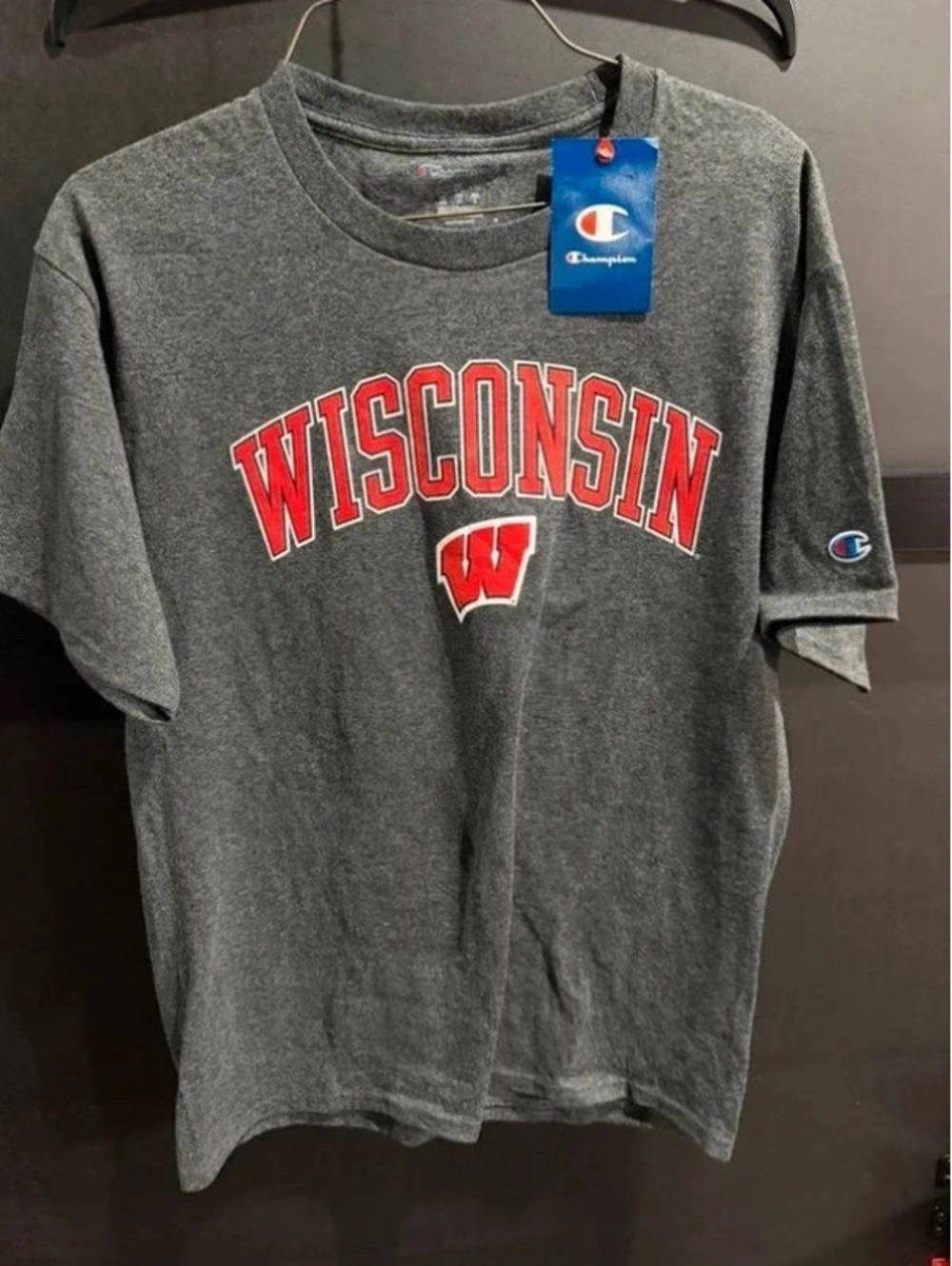 Champion Men’s Wisconsin Badgers Arch Logo T-Shirt - Charcoal/Red